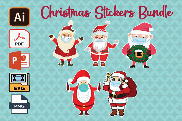 Christmas Stickers Bundle Santa Claus: Graphics Review