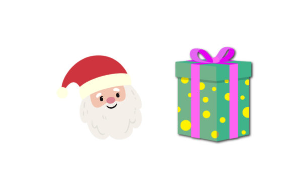 Santa's Head Gift Christmas Set Graphics & Illustrations